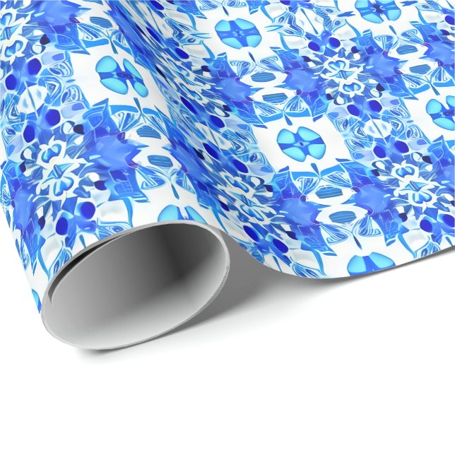 Cobalt Blau-Weiß-Batik-Muster Geschenkpapier (Rolleneckpunkt)