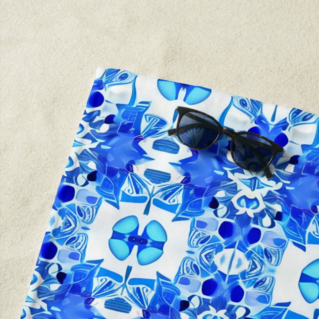 Cobalt Blau-Weiß-Batik-Muster Strandtuch (Beispiel)