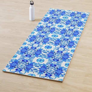Cobalt Blau-Weiß-Batik-Muster Yogamatte