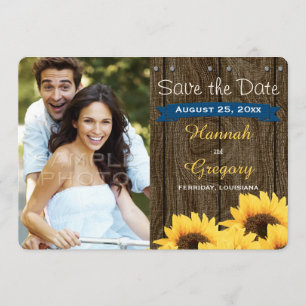 COBALT BLAUE RUSTISCHE SONNENBLUMENKARTE SAVE THE  DATE