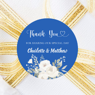 Cobalt blauen Blumen Herz danke Ihnen Hochzeit Runder Aufkleber