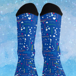 Cobalt Blauer Himmel voller Names Herz und Sterne Socken