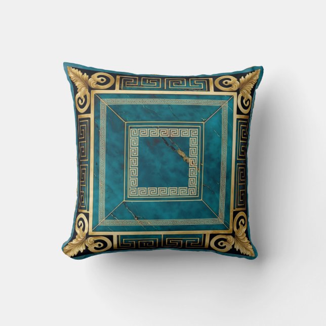 Cobalt Blauer Marmor Art Deco Griechisch Floral Na Kissen (Vorderseite)