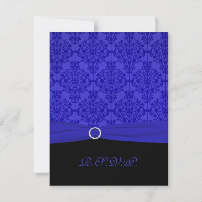 Cobalt Blue and Black Damask RSVP-Karte Einladung (Vorderseite)