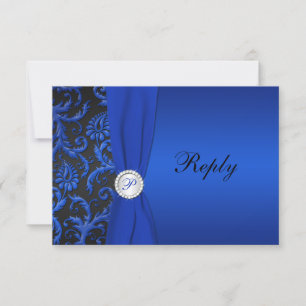 Cobalt Blue and Black Damask RSVP-Karte RSVP Karte