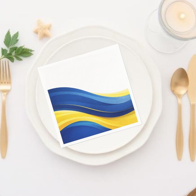 Cobalt Blue and Lemon Yellow Modern Waves Serviette (Cobalt Blue and Lemon Yellow Wedding Collection-Napkins)