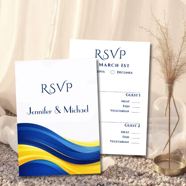 Cobalt Blue and Lemon Yellow RSVP Wedding  Karte (Cobalt Blue and Lemon Yellow RSVP Wedding Card with Meal Options)