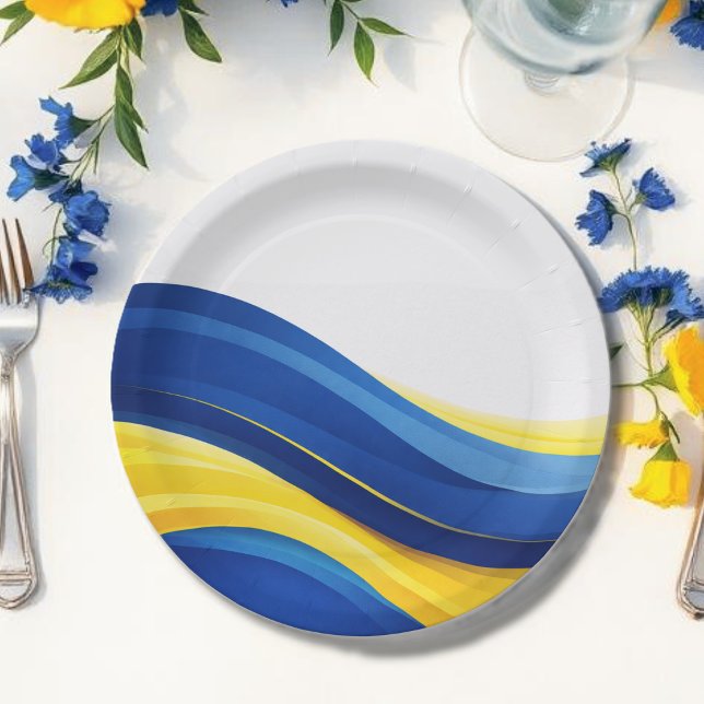 Cobalt Blue and Yellow  Pappteller (Cobalt Blue and Lemon Yellow Paper Plates )