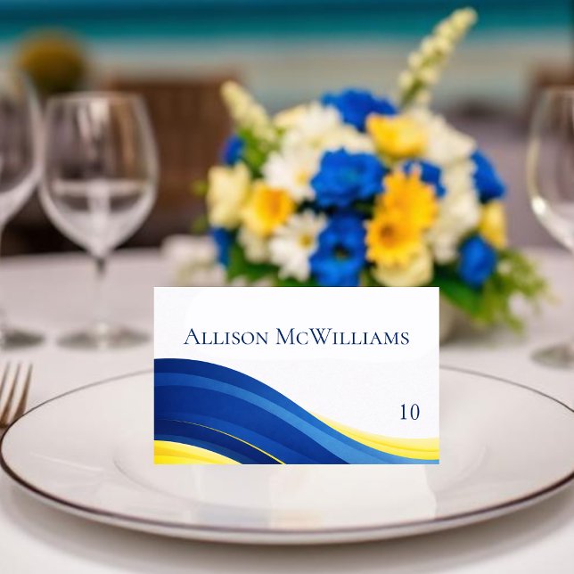 Cobalt Blue and Yellow Wedding Place Cards Tischnummer (Cobalt Blue and Yellow Wedding Place Cards)
