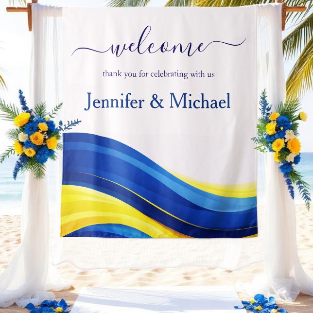 Cobalt Blue and Yellow Wedding Welcome Sign Wandteppich (Cobalt Blue and Yellow Wedding Welcome Sign )