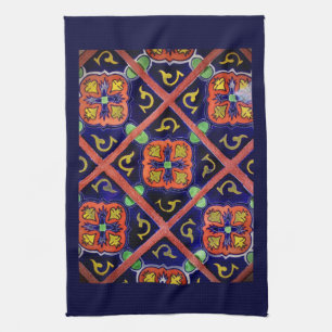 Cobalt Blue Burnt Orange Southwestern Tile Design Handtuch