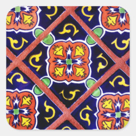 Cobalt Blue Burnt Orange Southwestern Tile Design Quadratischer Aufkleber