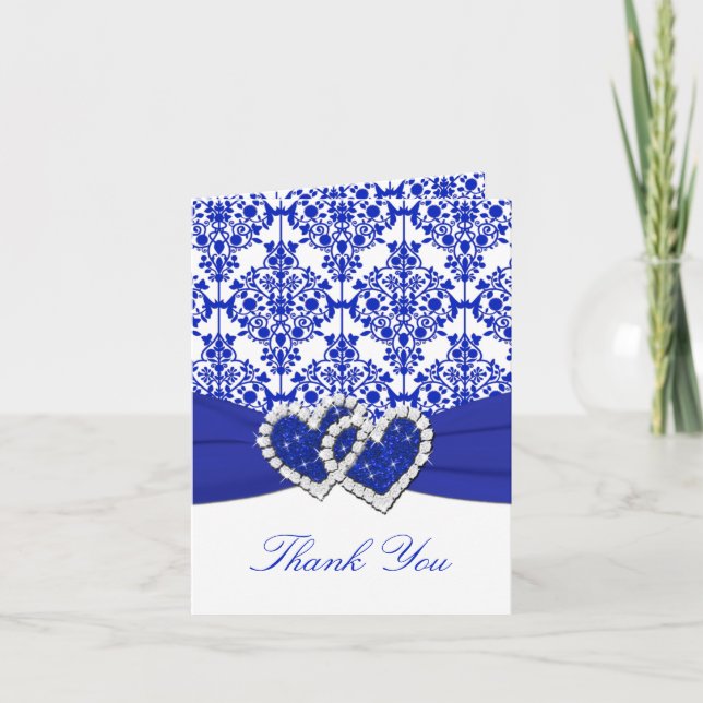Cobalt Blue Damask Danke Note Card (Vorderseite)