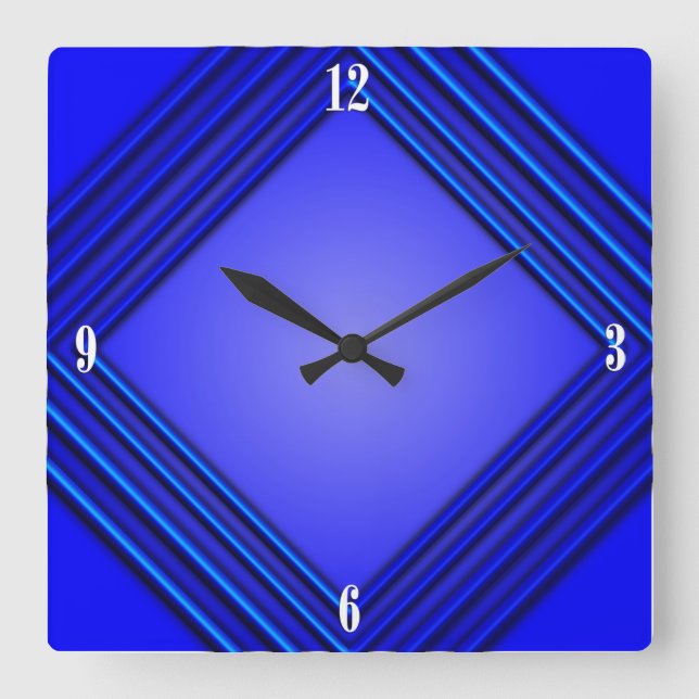 Cobalt Blue Double Frame 4 White Numbers Quadratische Wanduhr (Vorderseite)