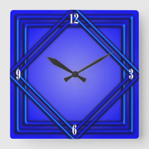 Cobalt Blue Double Frame 4 White Numbers Quadratische Wanduhr