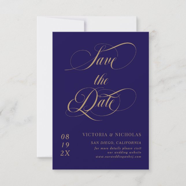 Cobalt Blue Elegant Romantic Wedding Save The Date (Vorderseite)