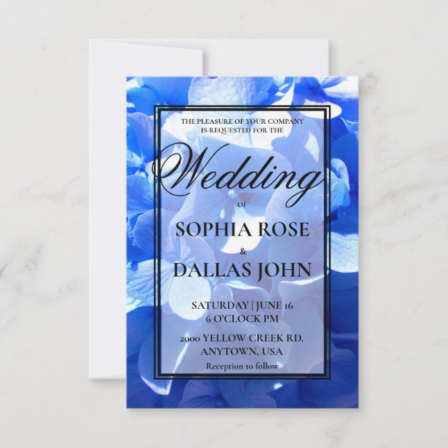 Cobalt blue floral elegant blue hydrangeas Wedding Einladung (Vorderseite)