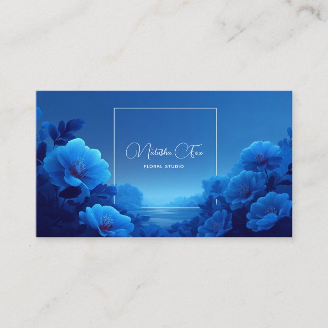 Cobalt Blue Floral Modern Geometric Ocean Visitenkarte (Vorderseite)
