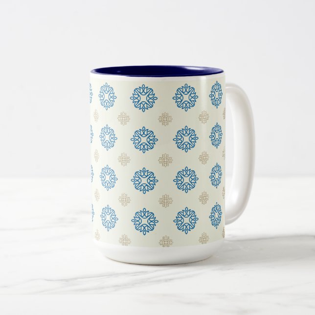 Cobalt Blue Floral Pattern Zweifarbige Tasse (VorderseiteRechts)