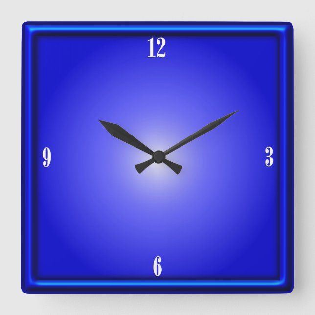 Cobalt Blue Four White Numbers Quadratische Wanduhr (Vorderseite)