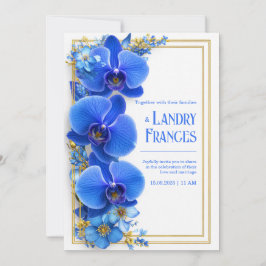 Cobalt Blue Gilded Orchid Botanical Wedding Einladung