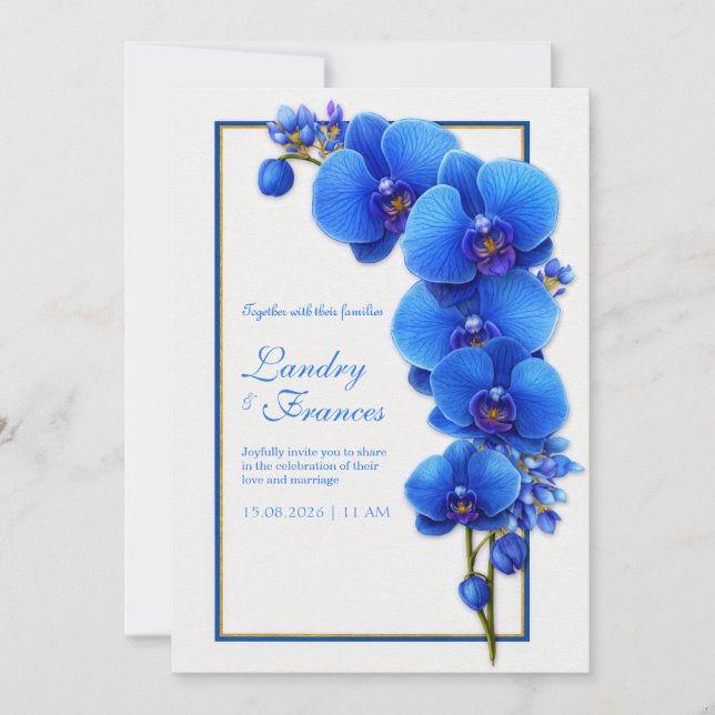 Cobalt Blue Gilded Orchid Wedding Einladung (Vorderseite)