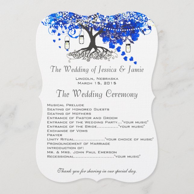 Cobalt Blue Heart Leaf Tree Programmes de mariage (Devant)