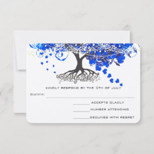 Cobalt Blue Heart Leaf Tree Wedding RSVP