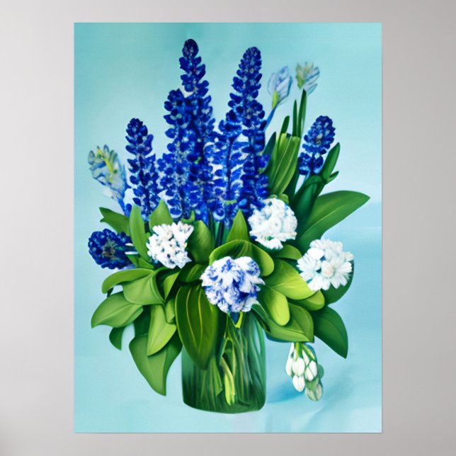 Cobalt Blue Hyacinths und Hydrangeas Poster (Vorne)