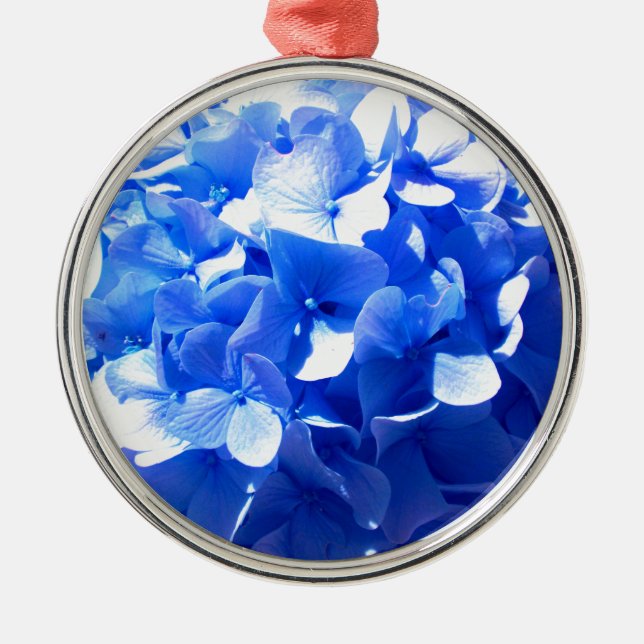 Cobalt Blue Hydrangea Silbernes Ornament (Vorne)