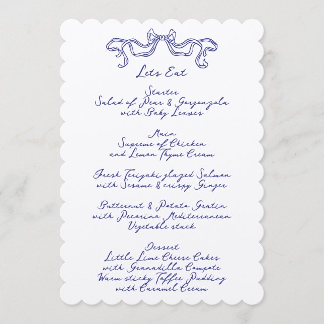 Cobalt Blue La Dolce Vita Doodle Ecru Wedding Menükarte (Vorderseite)