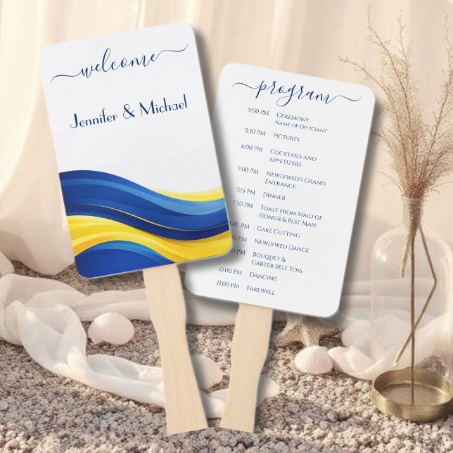 Cobalt Blue & Lemon Yellow Wedding Fan Program Fächer (Cobalt Blue & Lemon Yellow Wedding Fan Program)