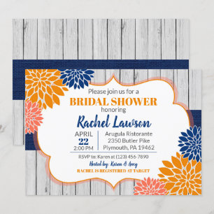 Cobalt Blue Mandarine Blüten Blumenkohl Brautparty Einladung