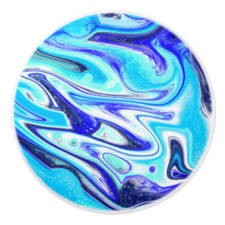 Cobalt Blue Marble Fluid Art Wirbel Keramikknauf