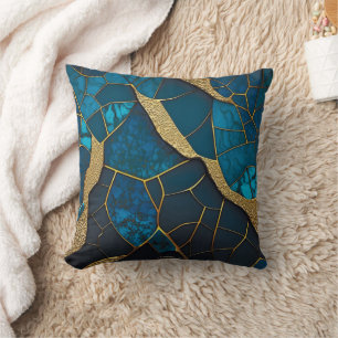 Cobalt Blue Marble Mosaik Gold Inlay Venen Kissen