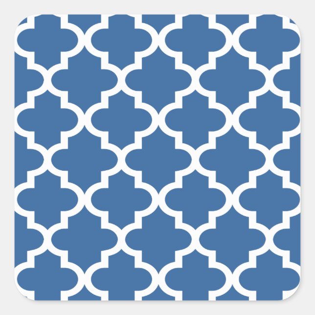 Cobalt Blue Marokkanischer Tile Trellis Quadratischer Aufkleber (Vorderseite)