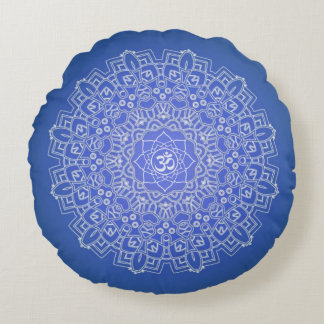 Cobalt Blue Om Mandala Meditation Runde Pillow Rundes Kissen
