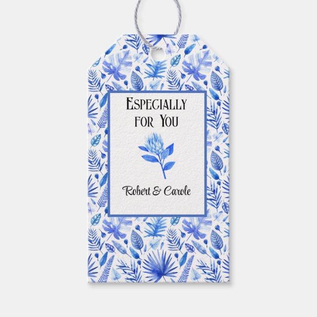 Cobalt Blue on White Protea Blume Matching Geschenkanhänger (Vorderseite)