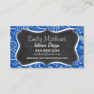Cobalt Blue Paisley; Vintag Chalkboard Visitenkarte
