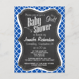 Cobalt Blue Quatrefoil; Retro Chalkboard Einladungspostkarte
