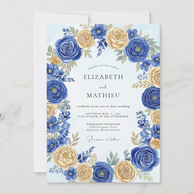 Cobalt Blue Regal Spring Wedding Einladung (Vorderseite)