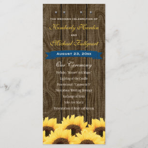 Cobalt Blue Rustic Sunflower Wedding Programme