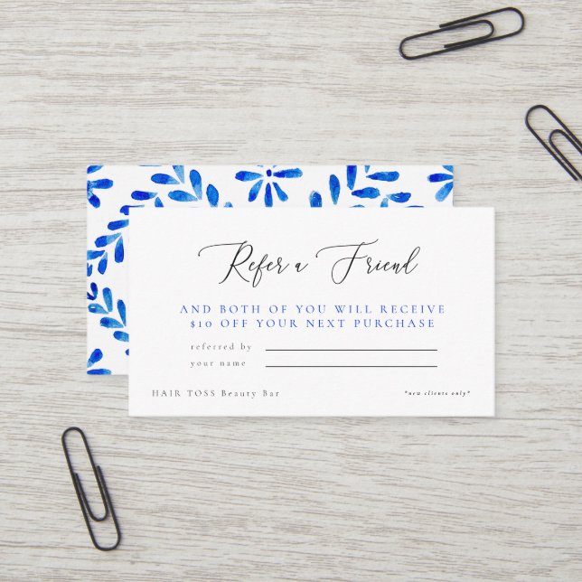 Cobalt Blue Salon Ermäßigung für einen Freund Visitenkarte (Vorderseite/Rückseite Beispiel)