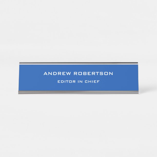 Cobalt Blue Schlicht Elegante Minimalistisch Einfa Schreibtischnamensplakette (Vorderseite )
