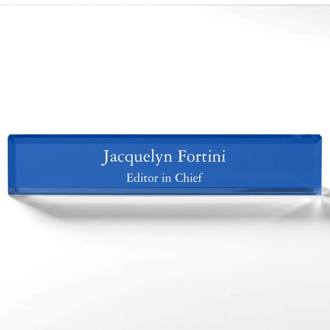 Cobalt Blue Schlicht Elegante Modernes Minimalisti Namensplakette (Vorderseite)
