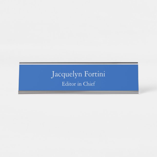 Cobalt Blue Schlicht Elegante Modernes Minimalisti Schreibtischnamensplakette (Vorderseite )