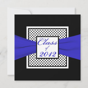 Cobalt Blue Schwarz-weiß Polka Dot Foto Abschluss Einladung