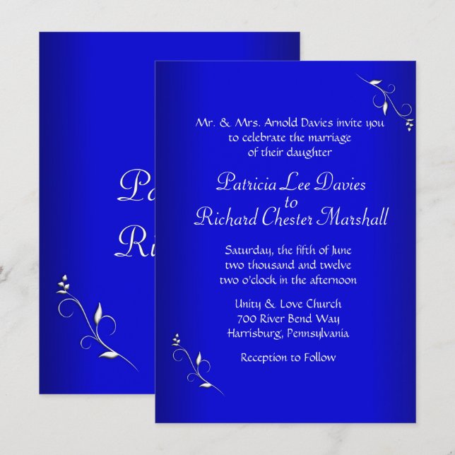 Cobalt Blue Soirée de mariage Invitation (Devant / Derrière)