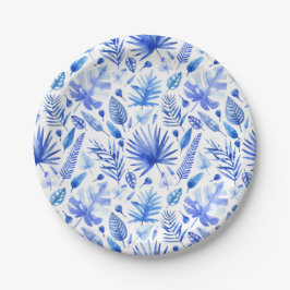 Cobalt Blue Tropical Blätter Muster 7" Pappteller