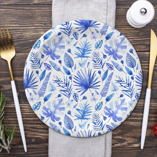 Cobalt Blue Tropical Blätter Muster 7" Pappteller (Von Creator hochgeladen)